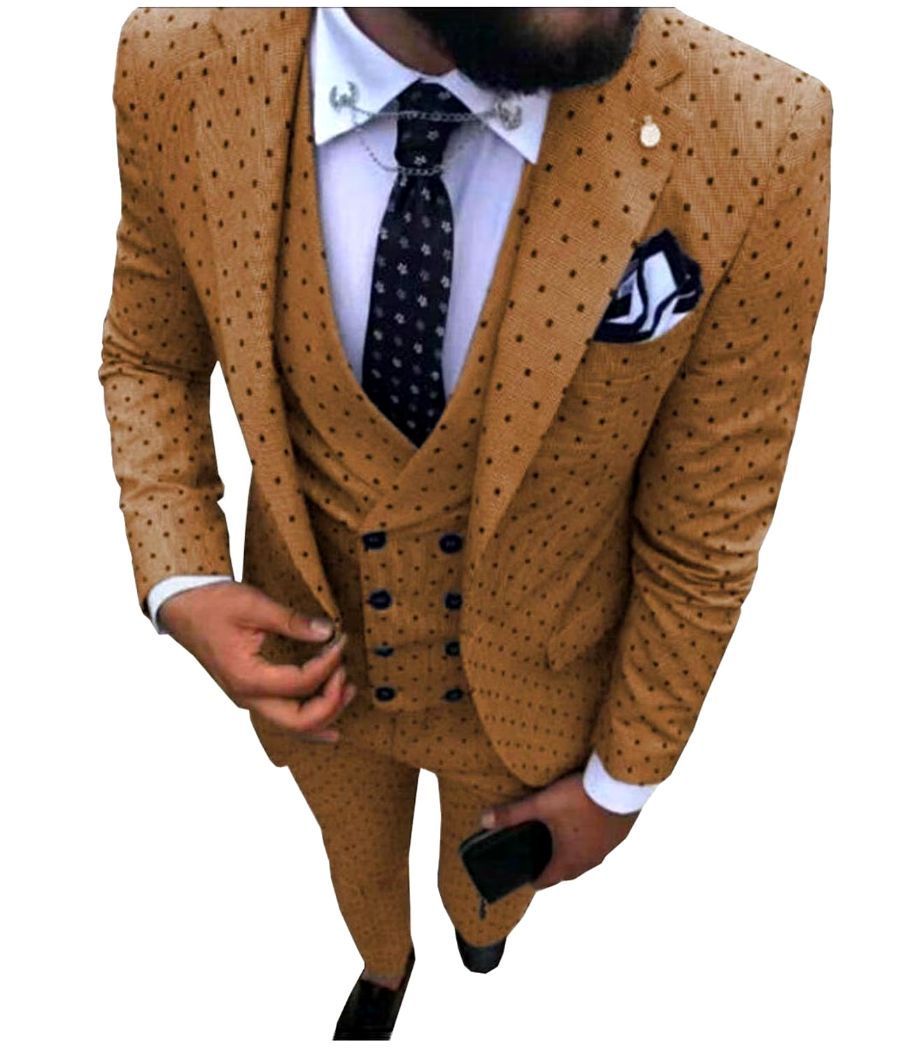 Men's Three-Piece Wave Point Suit Set - Blazer, Vest, and Pants for a Refined Casual Look at Work or Weddings