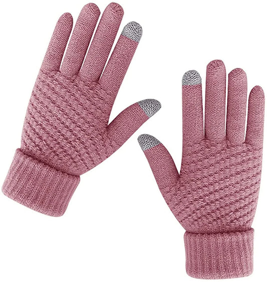 Women Winter Warm Touch Screen Gloves Knitted Soft Elastic Thick Gloves for Clod Weather Pink