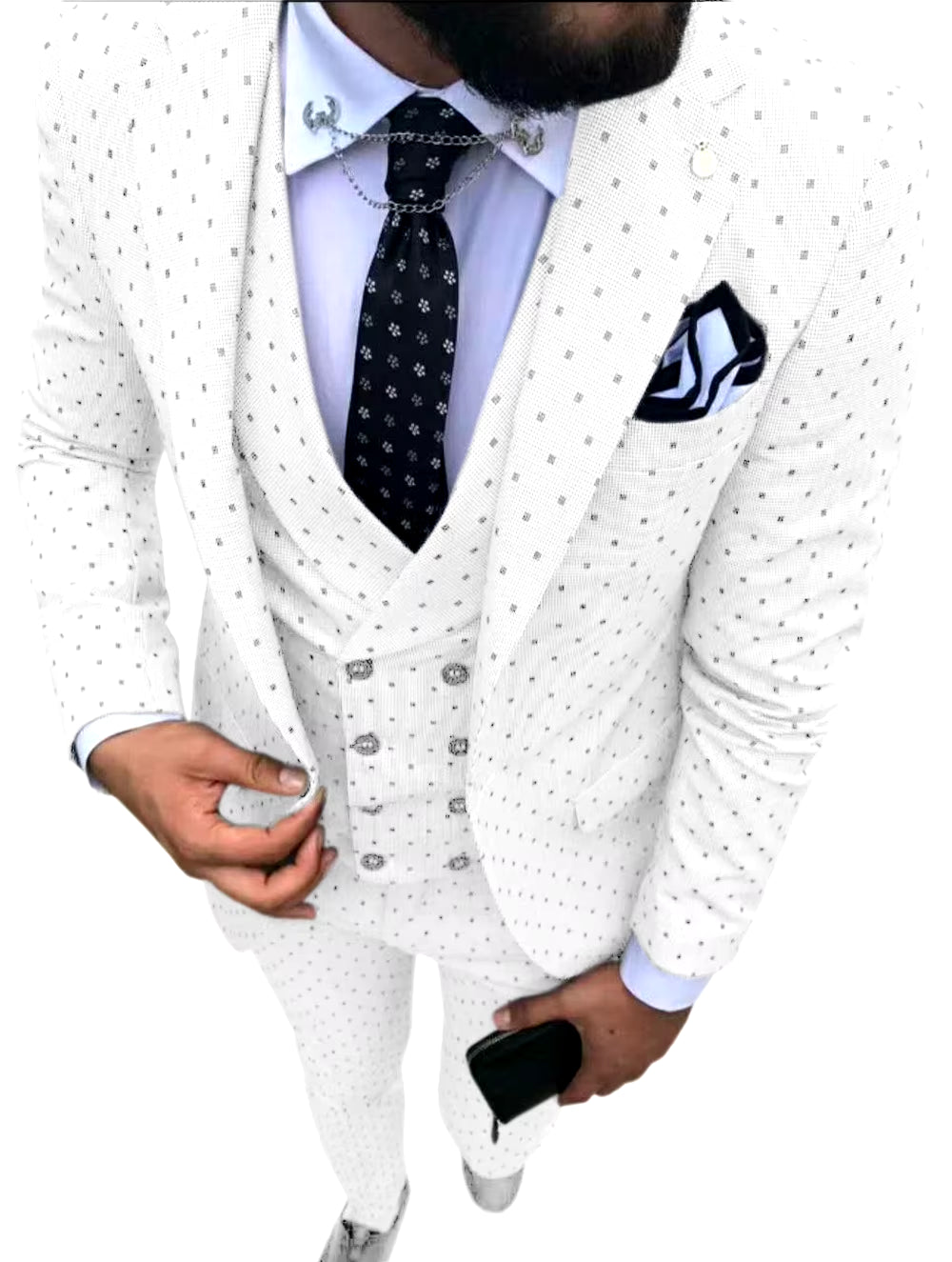 Men's Three-Piece Wave Point Suit Set - Blazer, Vest, and Pants for a Refined Casual Look at Work or Weddings