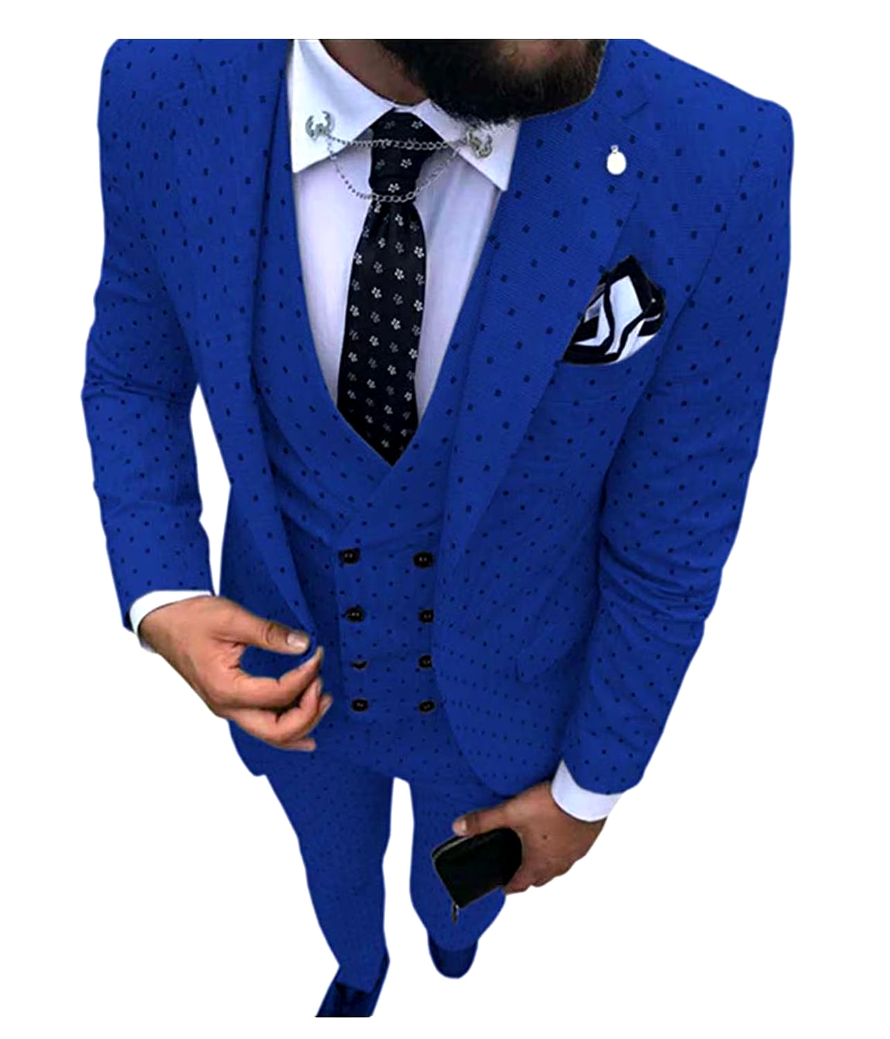 Men's Three-Piece Wave Point Suit Set - Blazer, Vest, and Pants for a Refined Casual Look at Work or Weddings