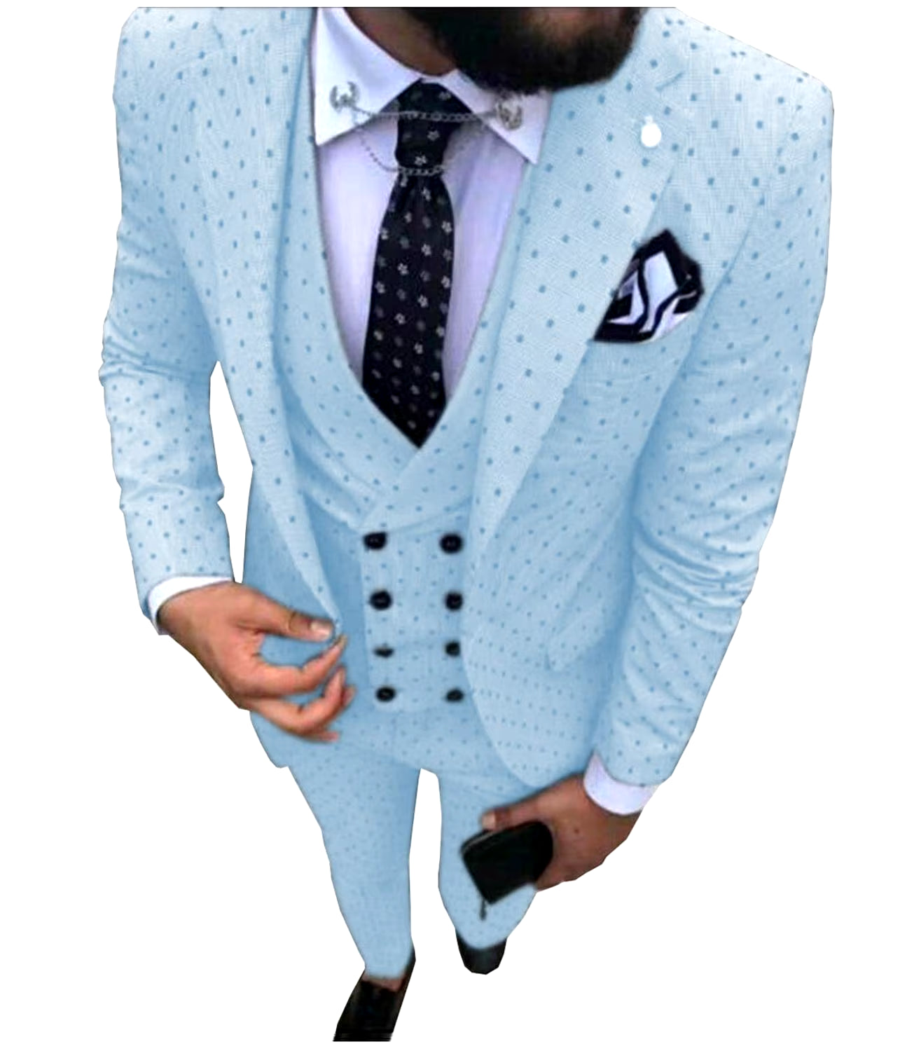 Men's Three-Piece Wave Point Suit Set - Blazer, Vest, and Pants for a Refined Casual Look at Work or Weddings